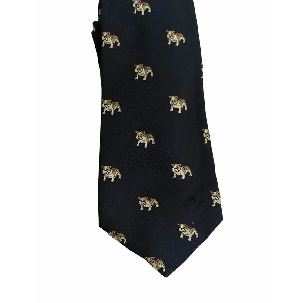 J Crew Bulldogs Tie 100% Silk Navy Blue Yale Dogs Boys Crewcuts Preppy